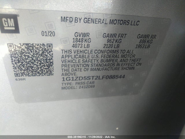 Chevrolet MALIBU LT 2020 1G1ZD5ST2LF088544 Image 9