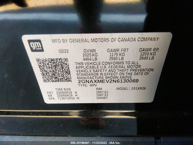2022 CHEVROLET EQUINOX RS VIN: 2GNAXMEV2N6130069