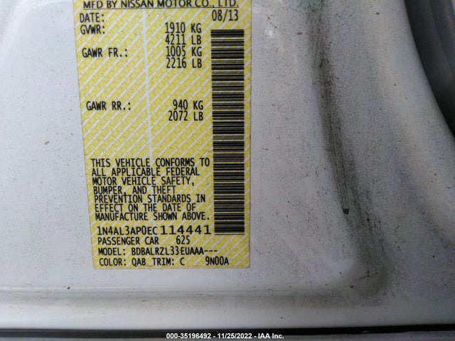 2014 NISSAN ALTIMA 2.5 S VIN: 1N4AL3AP0EC114441