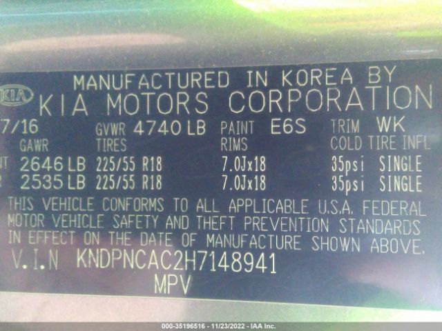 KNDPNCAC2H7148941 KIA Sportage Ex