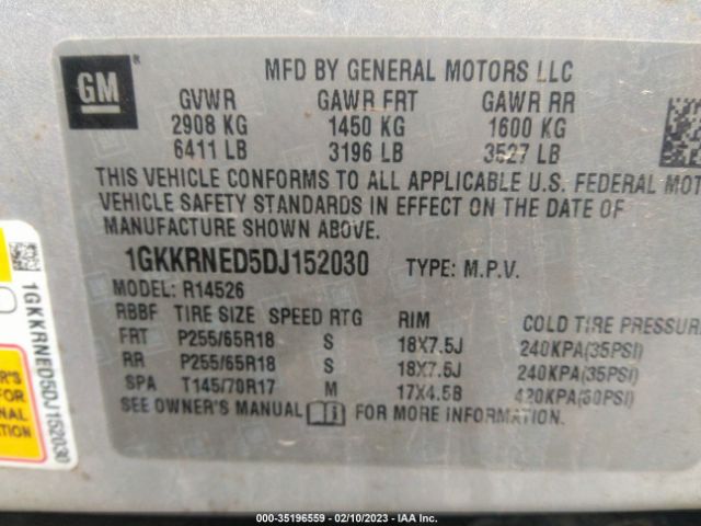 1GKKRNED5DJ152030 GMC ACADIA SLE