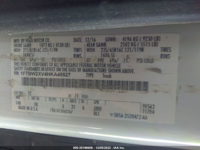 1FTBW2XV4HKA45527 Ford TRANSIT VAN