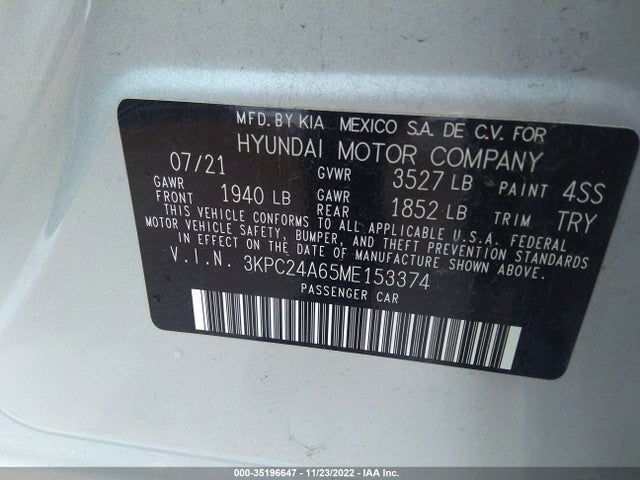 2021 Hyundai Accent, VIN: 3KPC24A65ME153374