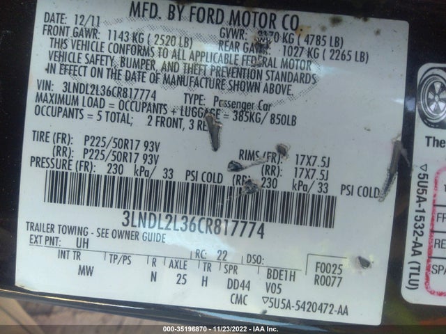 Lincoln MKZ 2012 3LNDL2L36CR817774 Image 10