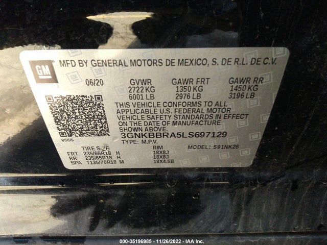 2020 Chevrolet Blazer, VIN: 3GNKBBRA5LS697129