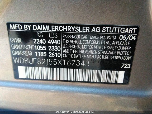 Продажа на аукционе авто 2005 Mercedes-benz E-class 3.2l, vin: WDBUF82J55X167343, номер лота: 35197031