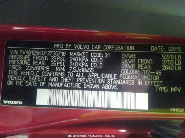 YV4612RK0F2730718 Volvo Xc60 T5