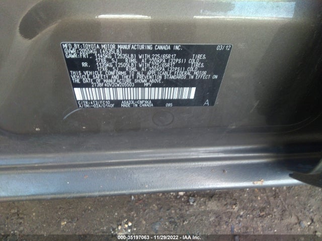 2012 TOYOTA RAV4 VIN: 2T3BF4DV2CW205503