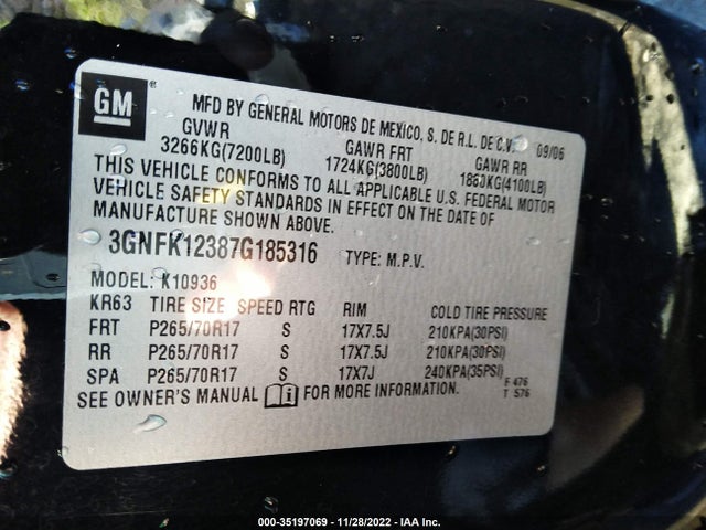 Chevrolet Avalanche Ls 2007 3GNFK12387G185316 Image 10