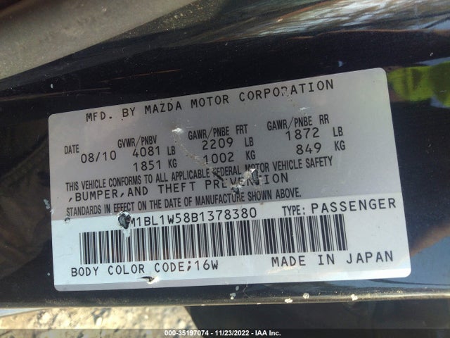 2011 MAZDA MAZDA3 S GRAND TOURING VIN: JM1BL1W58B1378380
