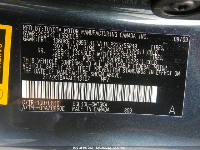 Lexus RX 350 2010 2T2ZK1BA4AC013107 Image 9