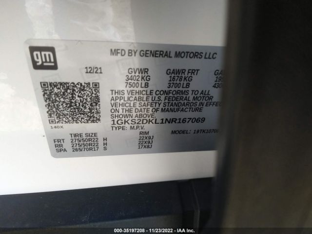 1GKS2DKL1NR167069 GMC YUKON DENALI