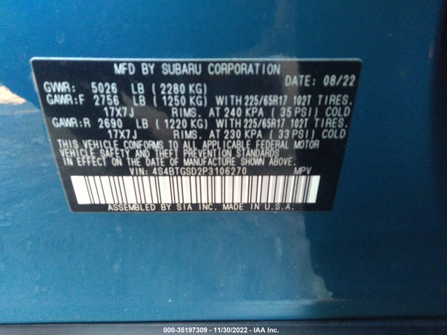 2023 Subaru Outback, VIN: 4S4BTGSD2P3106270