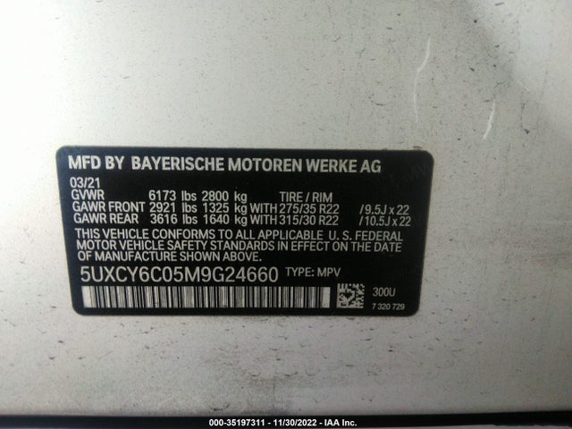 2021 BMW X6, VIN: 5UXCY6C05M9G24660