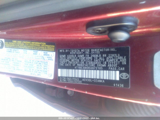 2005 TOYOTA CAMRY LE/SE/XLE VIN: 4T1BE30K85U072105