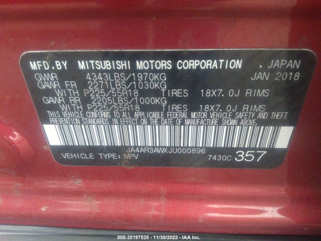 JA4AR3AWXJU000896 Mitsubishi Outlander Sport Se 2.4