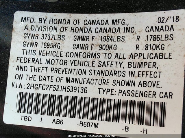 Honda Civic Sedan Lx 2018 2HGFC2F52JH539136 Image 9