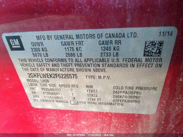 GMC Terrain Sle 2015 2GKFLWEK2F6226575 Image 9