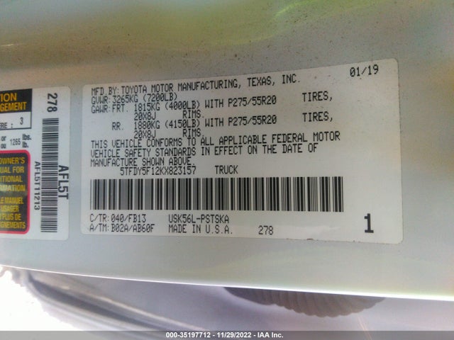 2019 Toyota Tundra, VIN: 5TFDY5F12KX823157