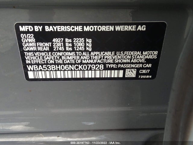 2022 BMW 5 Series, VIN: WBA53BH06NCK07928