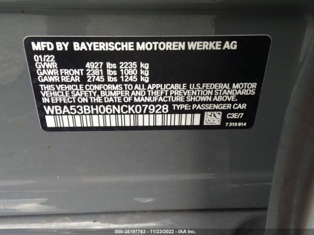 WBA53BH06NCK07928 BMW 5 Series 530i