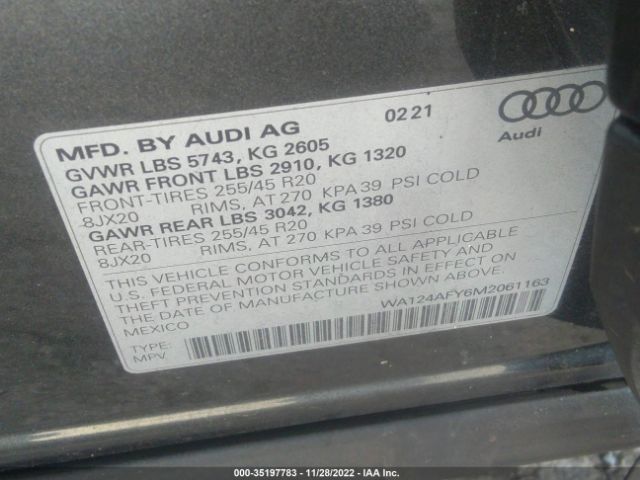 WA124AFY6M2061163 Audi Sq5 Sportback Premium Plus Tfsi Quattro Tiptronic