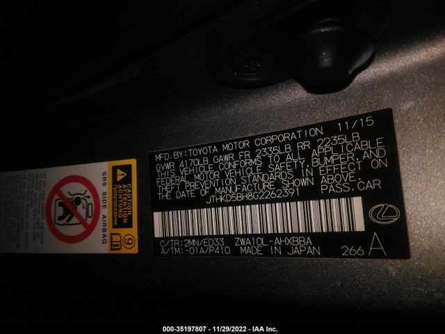 2016 Lexus CT, VIN: JTHKD5BH8G2262391