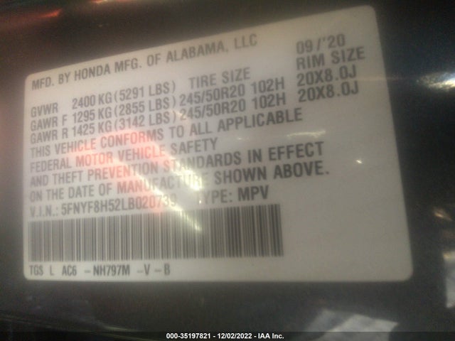 2020 Honda Passport, VIN: 5FNYF8H52LB020739