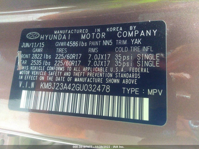 2016 Hyundai Tucson, VIN: KM8J23A42GU032478