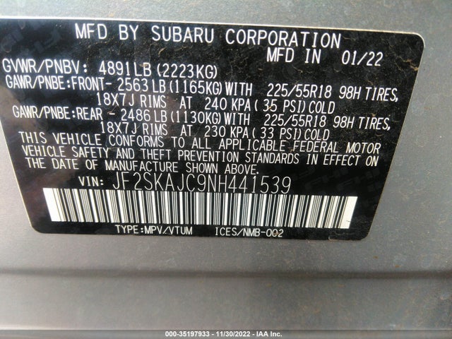 2022 Subaru Forester, VIN: JF2SKAJC9NH441539