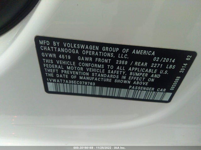 1VWAT7A35EC079763 Volkswagen PASSAT S