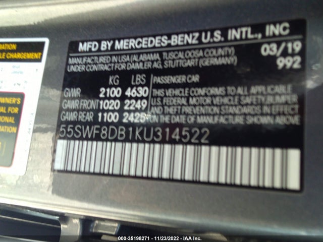 2019 Mercedes-Benz C-Class, VIN: 55SWF8DB1KU314522