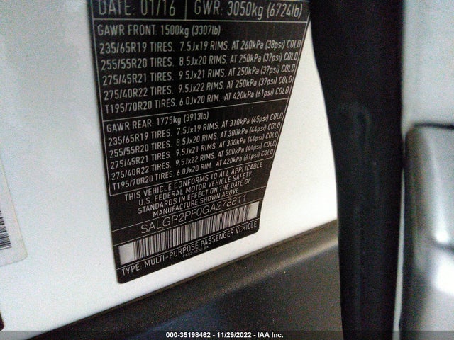 Land Rover Range Rover 2016 SALGR2PF0GA278811 Image 9