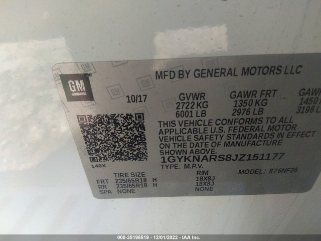 1GYKNARS8JZ151177 Cadillac Xt5 Fwd