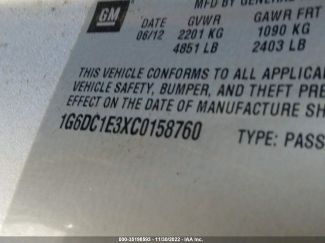 Cadillac CTS COUPE 2012 1G6DC1E3XC0158760 Image 11