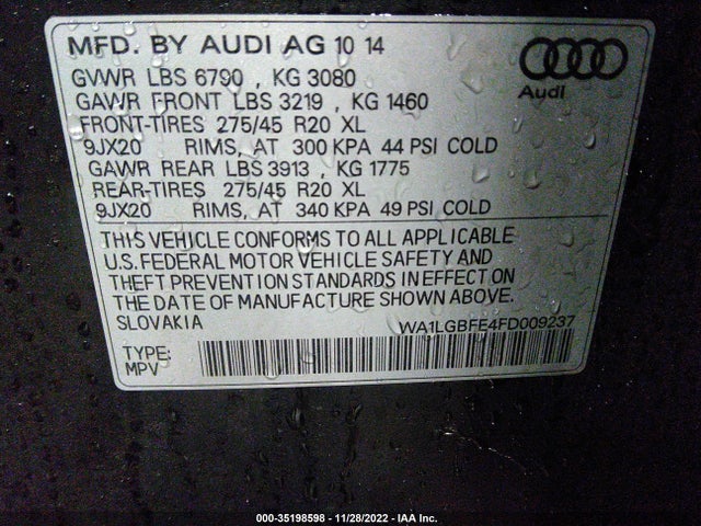 WA1LGBFE4FD009237 Audi Q7 3.0t Premium Plus