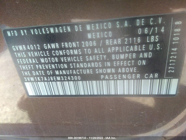 3VW1K7AJ8EM324300 Volkswagen Jetta Sedan S