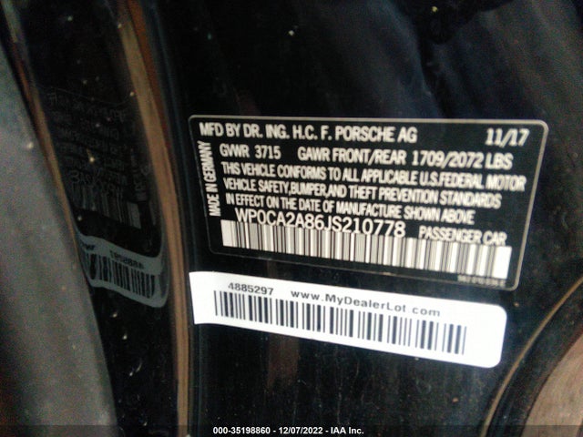 2018 Porsche 718, VIN: WP0CA2A86JS210778