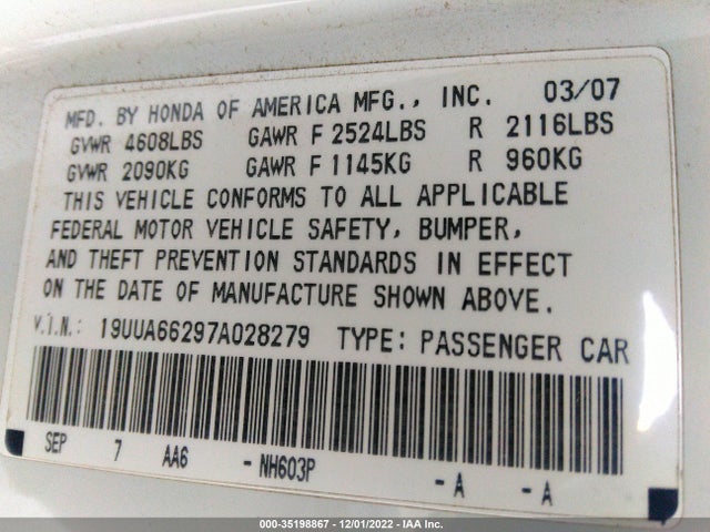 Acura TL 2007 19UUA66297A028279 Image 10