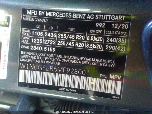2021 Mercedes-Benz GLC-Class, VIN: W1N0G8EB5MF928001