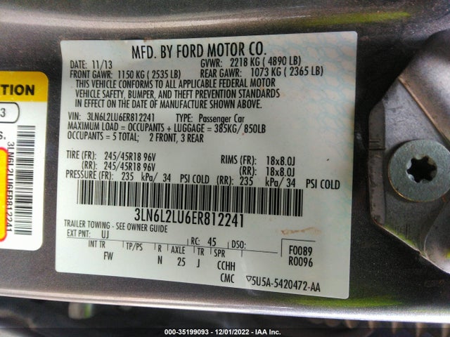 Lincoln MKZ HYBRID 2014 3LN6L2LU6ER812241 Image 11