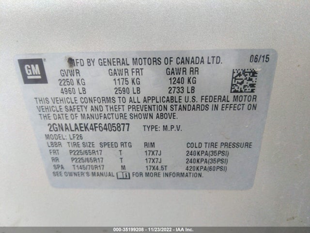 2015 CHEVROLET EQUINOX LS VIN: 2GNALAEK4F6405877