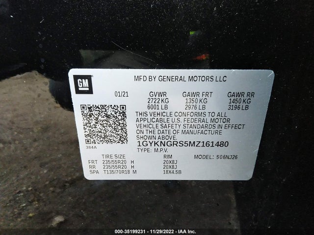 2021 Cadillac XT5, VIN: 1GYKNGRS5MZ161480