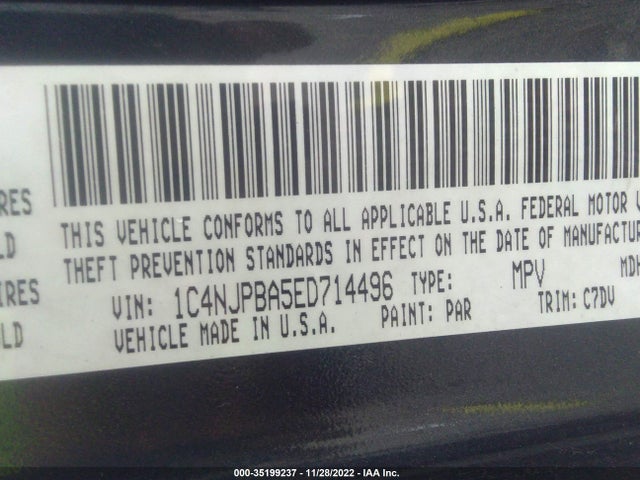 2014 JEEP PATRIOT SPORT VIN: 1C4NJPBA5ED714496