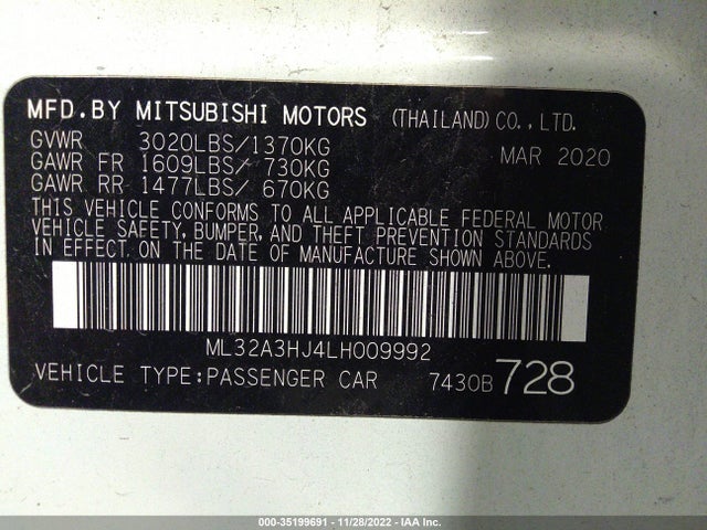Mitsubishi Mirage Es/se 2020 ML32A3HJ4LH009992 Image 9