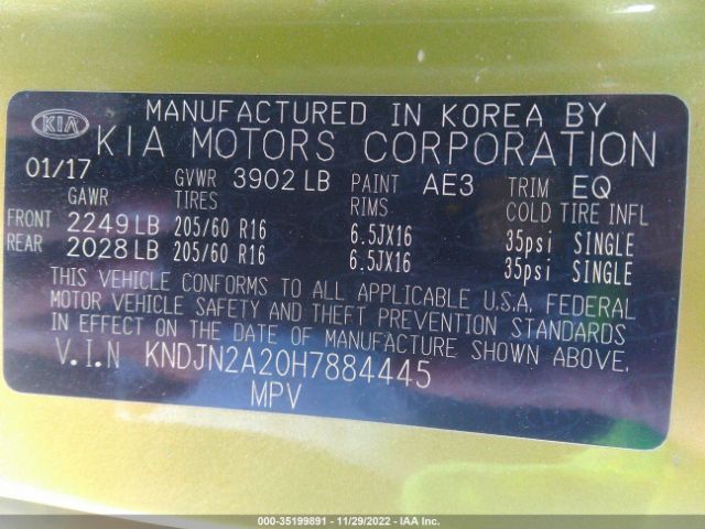 KNDJN2A20H7884445 KIA Soul Base