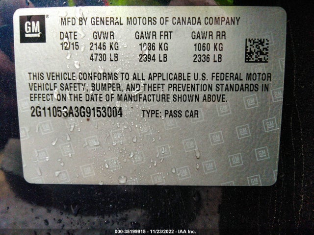 2016 Chevrolet Impala, VIN: 2G1105SA3G9153004