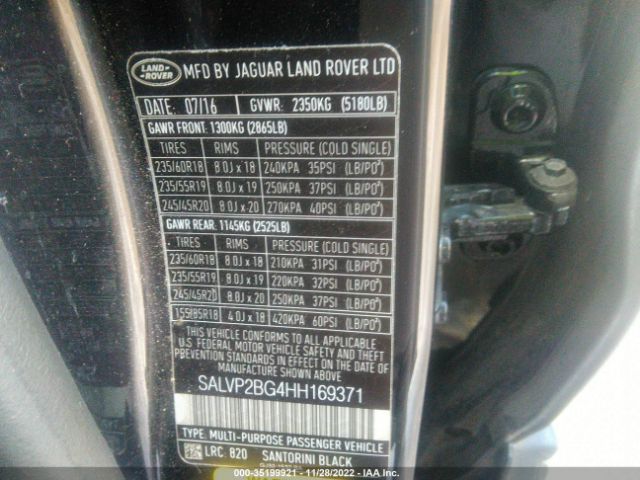 SALVP2BG4HH169371 Land Rover RANGE ROVER EVOQUE