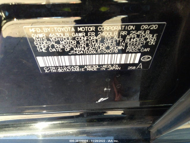2020 Lexus IS, VIN: JTHGA1D26L5109078