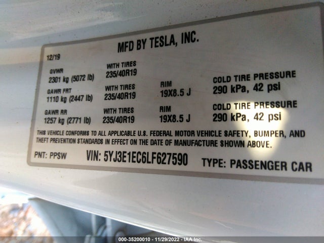 Tesla Model 3 Performance 2020 5YJ3E1EC6LF627590 Image 9